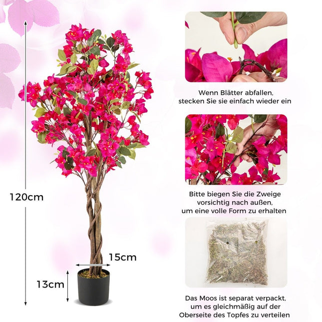 Mākslīgais bugenvilejas koks ar podu, 120 cm, rozā