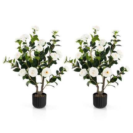 Mākslīgais kamēlijas koks, 95 cm, zīda ziedi, cementa pods