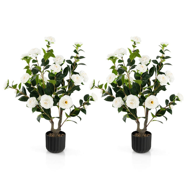 Mākslīgais kamēlijas koks, 95 cm, zīda ziedi, cementa pods