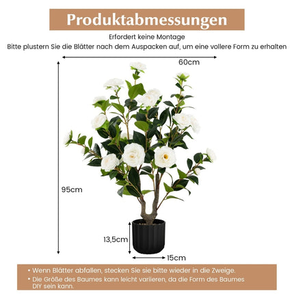 Mākslīgais kamēlijas koks, 95 cm, zīda ziedi, cementa pods
