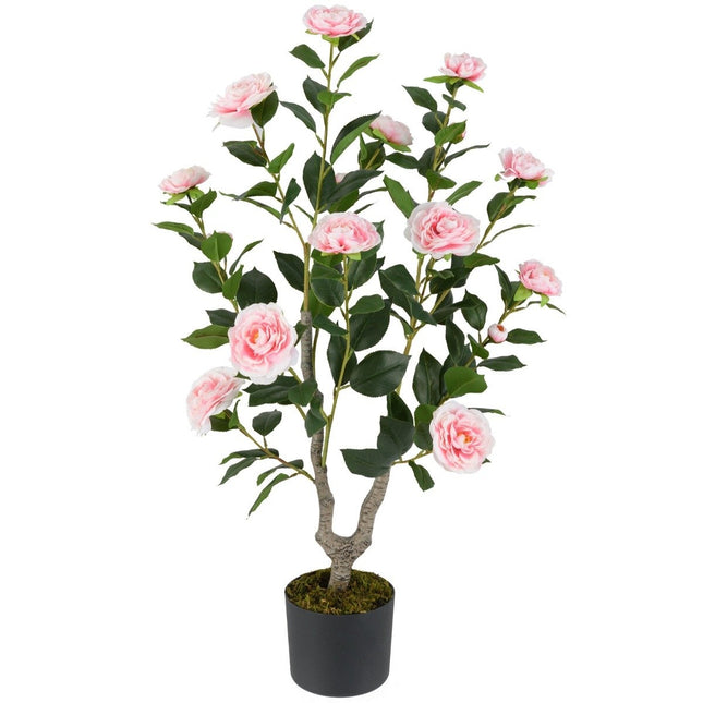 Mākslīgais kamēlijas koks ar ziediem, 90 cm, rozā
