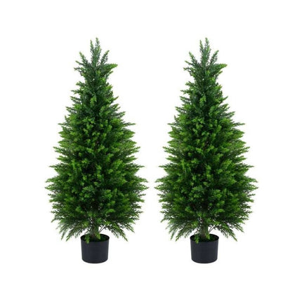 Artificial Cedar Trees 120 cm in Pot, Set of 2, Cement-Filled Base, Green