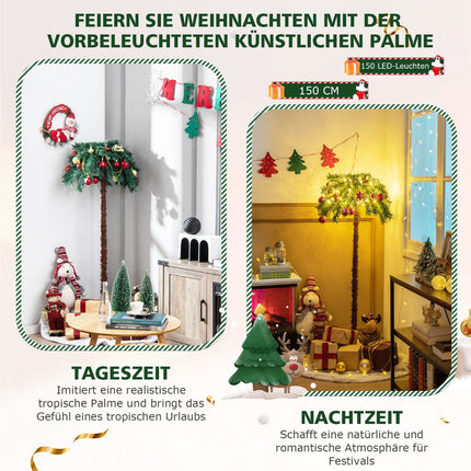Mākslīgā Ziemassvētku palma 150 cm, 150 silti baltas gaismas diodes