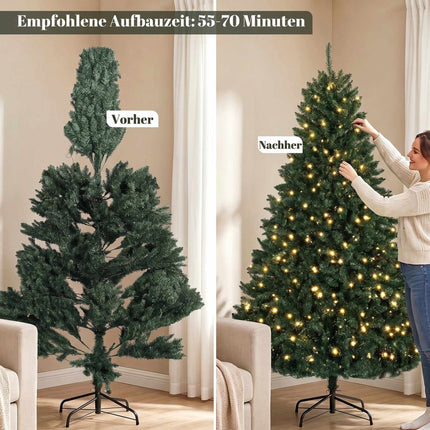 Artificial Christmas Tree 180 cm with 550 Warm White LEDs, 1494 Branches, Green