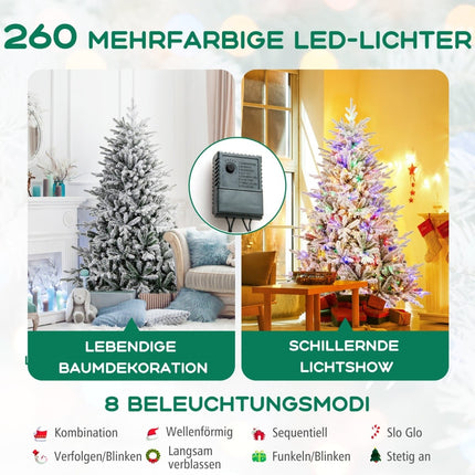 Mākslīgā Ziemassvētku eglīte, 186 cm, 260 LED gaismiņas, 8 režīmi