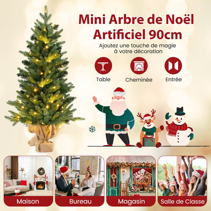 Mākslīgā Ziemassvētku eglīte 90 cm, 50 LED taimeris, lina pamatne