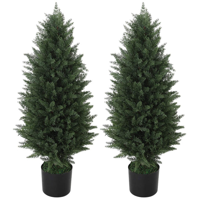 Mākslīgo ciprešu komplekts ar 2 lieliem 90 cm mākslīgajiem augiem, mākslīgie augi podā, UV izturīgs mākslīgais koks, kā īsts dekors viesistabai, guļamistabai, āra dekorācijai |