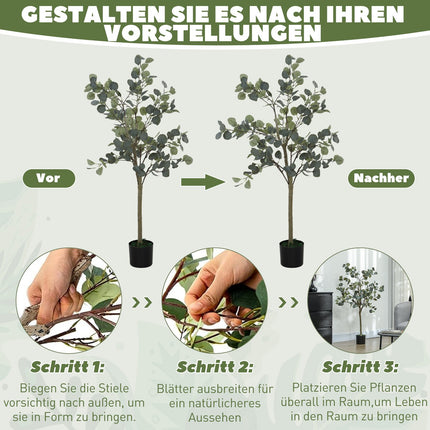 Mākslīgais eikalipta koks, liels, 150 cm, mākslīgais augs, mākslīgie eikalipta augi podā, īsts mākslīgais koks ar mākslīgo zāli, cements viesistabai, guļamistabai, birojam, dārzam