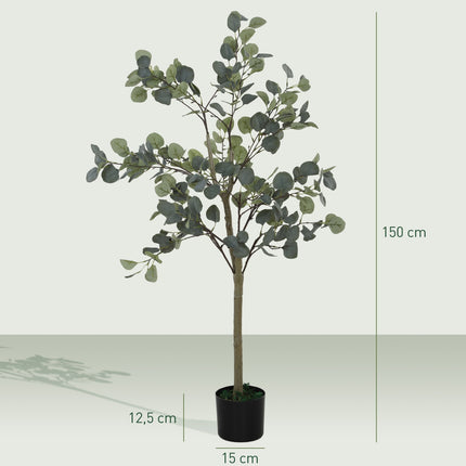 Mākslīgais eikalipta koks, liels, 150 cm, mākslīgais augs, mākslīgie eikalipta augi podā, īsts mākslīgais koks ar mākslīgo zāli, cements viesistabai, guļamistabai, birojam, dārzam