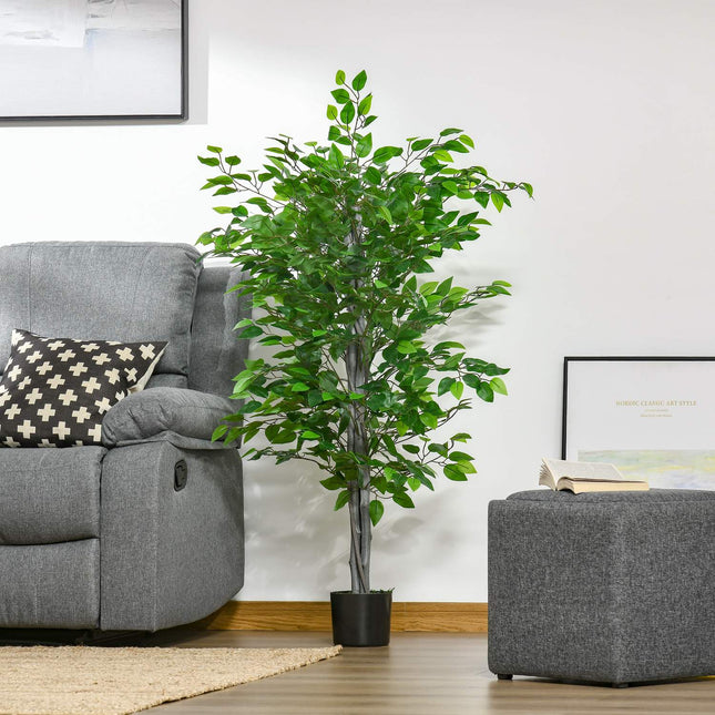 Mākslīgais fikusa koks, liels, 135 cm, mākslīgais augs, plastmasas mākslīgie fikusa augi podā, īsts mākslīgais koks ar cementu, mākslīgā zāle viesistabai, guļamistabai, birojam, dārzam