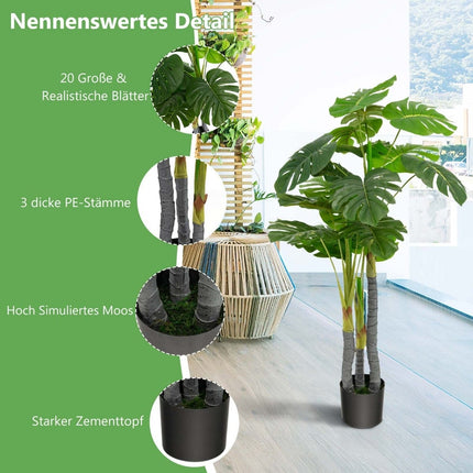 Mākslīgais monsteras augs, 120 cm, 20 lapas, izturīgs