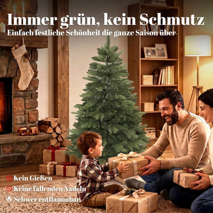 Artificial Noble Fir Christmas Tree 150 cm with 525 Tips, Wooden Stand, Green