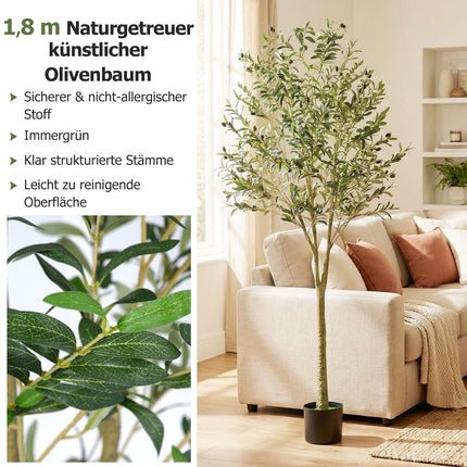 Mākslīgā olīvkoka 180 cm ar podu, 1296 lapas, 72 olīvas