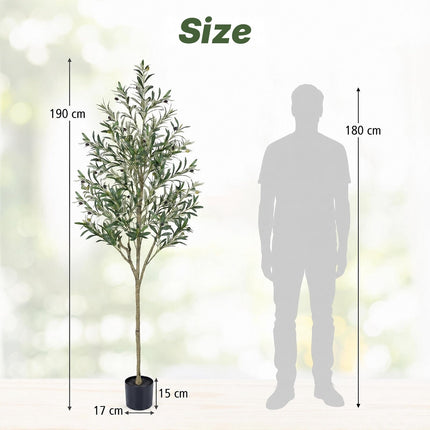 Artificial Olive Tree 190 cm with 38 Olives and 866 Leaves, Indoor Faux Plant
