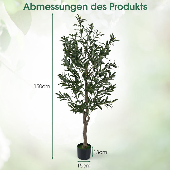 Mākslīgā olīvkoka komplekts ar reālistiskiem augļiem, 150 cm