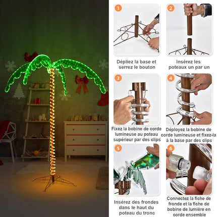 Mākslīgā palma ar LED gaismām, 168 cm, saliekama pamatne