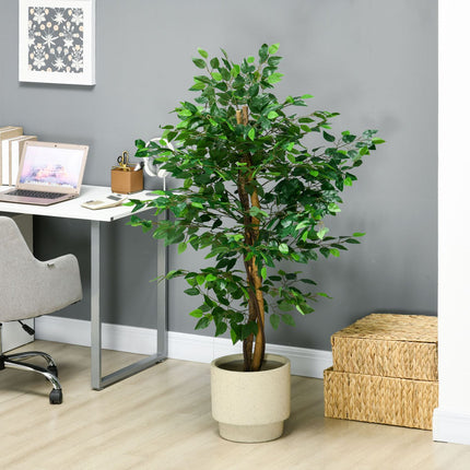 Mākslīgais augs, 150 cm mākslīgais augs ar puķupodu, mākslīgās sūnas, mākslīgais fikusa mākslīgais koks, telpaugs viesistabai, zaļš