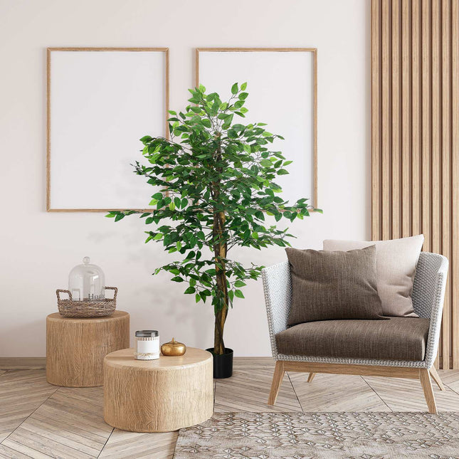 Mākslīgais augs, 150 cm mākslīgais augs ar puķupodu, mākslīgās sūnas, mākslīgais fikusa mākslīgais koks, telpaugs viesistabai, zaļš