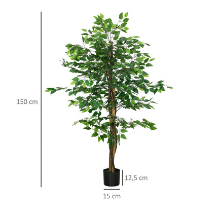 Mākslīgais augs, 150 cm mākslīgais augs ar puķupodu, mākslīgās sūnas, mākslīgais fikusa mākslīgais koks, telpaugs viesistabai, zaļš