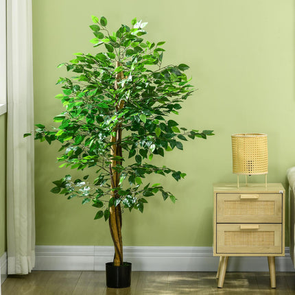 Mākslīgais augs, 150 cm mākslīgais augs ar puķupodu, mākslīgās sūnas, mākslīgais fikusa mākslīgais koks, telpaugs viesistabai, zaļš