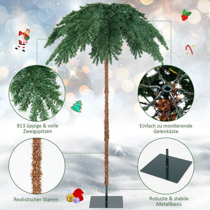 Mākslīgā tropiskā Ziemassvētku palma ar 250 silti baltām LED gaismiņām un 813 zaru galiem 180 cm