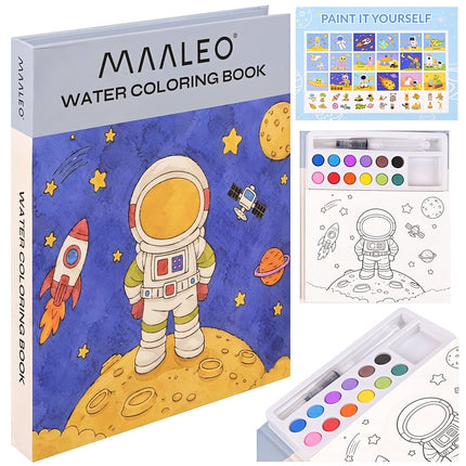 Astronaut Watercolour Colouring Book with 12 Paints, Water Brush, 24 Sheets