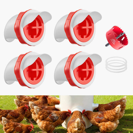 Automatic Chicken Feeder Kit, 4 Ports, Rainproof, Hole Saw