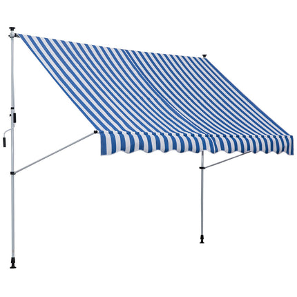 Markīze, Salokāma Roku Markīze, Skavas Markīze, Regulējams Augstums, 300X150Cm, Zila/Balta, Alumīnijs