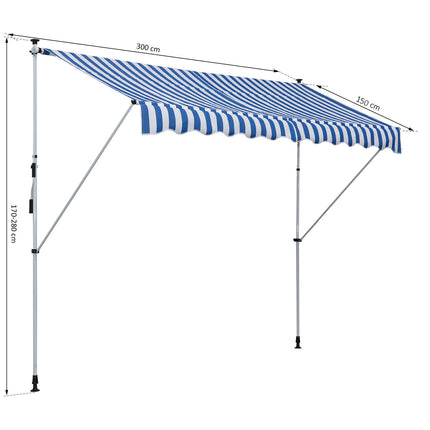 Markīze, Salokāma Roku Markīze, Skavas Markīze, Regulējams Augstums, 300X150Cm, Zila/Balta, Alumīnijs
