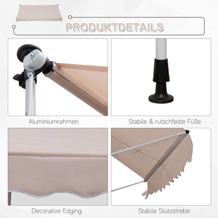 Markīzes saliekamā roka, markīzes skava, regulējams markīzes augstums, saules aizsardzība, saliekamā roka, rokas kloķis, balkons, alumīnijs, bēšs, 300 x 150 cm