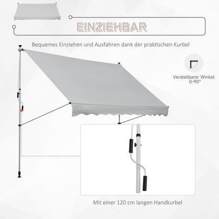 Markīzes saliekamā roka, markīzes skava, regulējams markīzes augstums, saules aizsardzība, saliekamā roka, rokas kloķis, balkons, alumīnijs, bēšs, 300 x 150 cm
