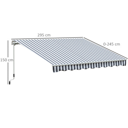 Markīze, Salokāma Roka, Markīze, Saules Aizsardzība, Rokas Kloķis, Balkons, Alumīnijs, Pelēka Balta, 2,95 x 2,45 M