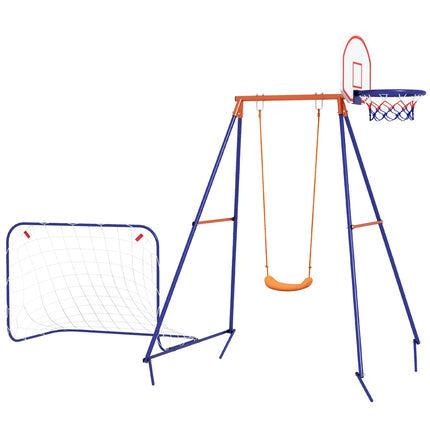 Bērnu šūpoles, futbola vārti, basketbola grozs, 3-8 gadi, tērauds, tumši zils