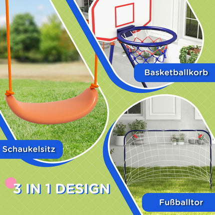 Bērnu šūpoles, futbola vārti, basketbola grozs, 3-8 gadi, tērauds, tumši zils