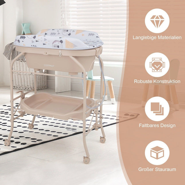 Bērnu pārtinamais galds ar vanniņu Pārnēsājams pārtinamais galds ar PVC spilvenu 86 x 50 x 100 cm bēšā krāsā