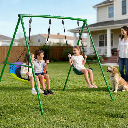 Backyard Swing Set, Saucer and Belt Seats, 440 lb