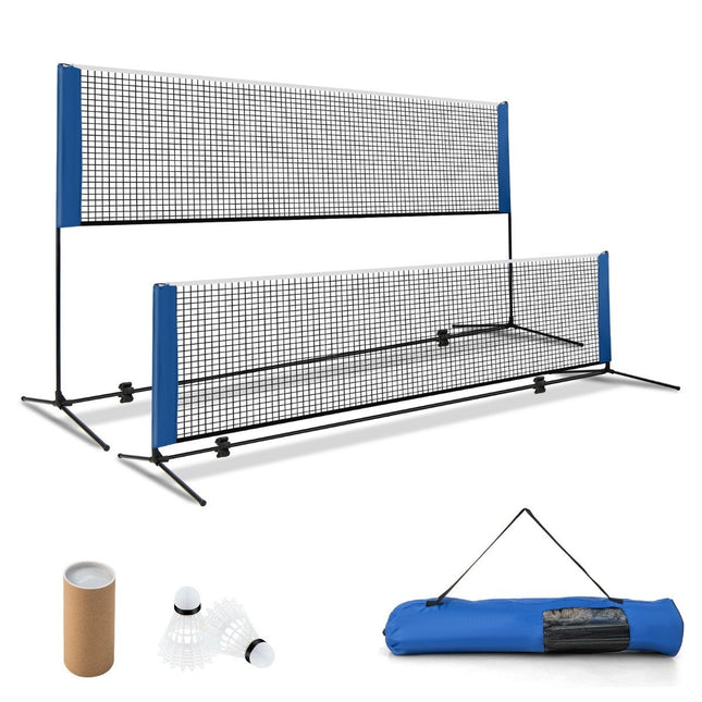 Badmintona tīkls ar statīvu, regulējams augstuma badmintona tīkls ar 2 bamperiem un pārnēsāšanas somu 420 x 102 x 89-155 cm