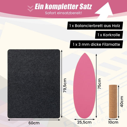 Līdzsvara dēļa komplekts ar korķa rullīti un filca paklājiņu