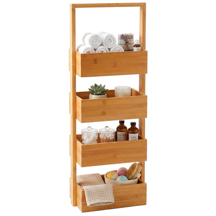 Bambusa vannas istabas plaukts ar 4 groziem, 88x28x16 cm