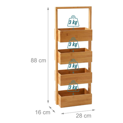 Bambusa vannas istabas plaukts ar 4 groziem, 88x28x16 cm