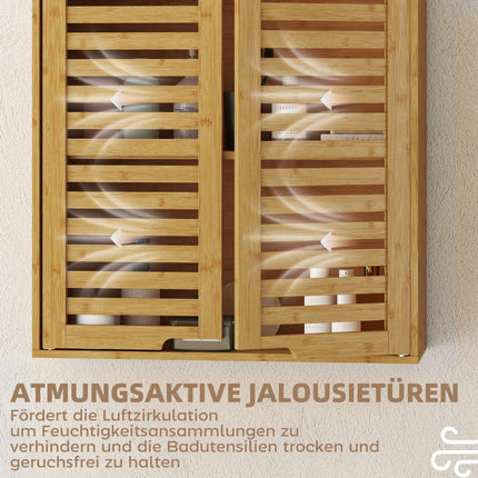 Bambusa vannas istabas sienas skapis ar regulējamiem plauktiem, 60x20x60 cm