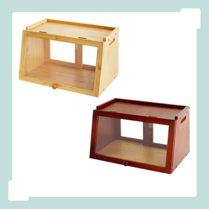 Bamboo Bread Bin with Viewing Window and Top Shelf, Brown