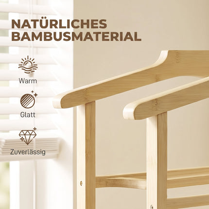 Bambusa drēbju pakaramais ar riteņiem, kompakts ozolkoka apdares materiāls