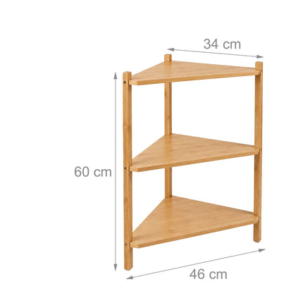 Bamboo Corner Shelf with 3 Triangular Shelves, Natural, 60 x 46 x 25 cm