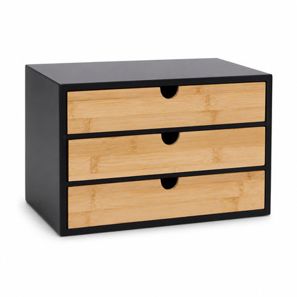 Bamboo Desk Organiser with 3 Drawers, 20 x 33 x 21 cm, Black