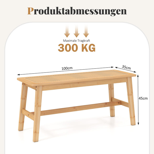 Bambusa ēdamistabas sols ar rotangpalmas sēdekli, 100 cm, dabīgs