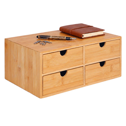 Bamboo Drawer Box Desk Organiser with 4 Drawers, 13.5 x 33 x 21 cm, Natural