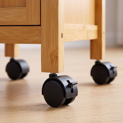 Bamboo Kitchen Trolley with Cabinet, Drawer and Basket, 81 x 47 x 36 cm