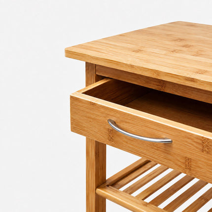 Bamboo Kitchen Trolley with Drawer and Wine Rack, 4 Shelves, 80 x 39 x 39 cm