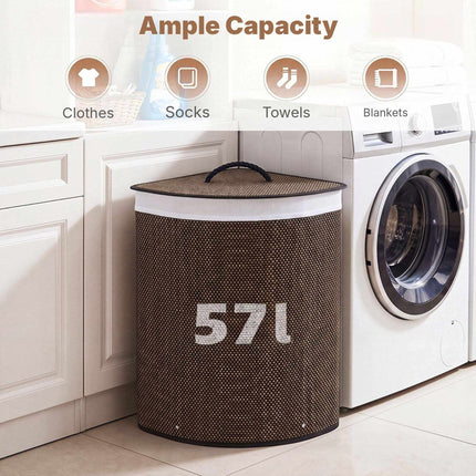 Bamboo Laundry Hamper 57 L with Lid and Removable Liner, Black, Foldable